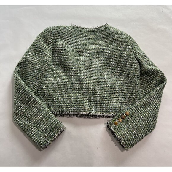 Self-Portrait Boucle Cropped Jacket in Green - Picture 4 of 5
